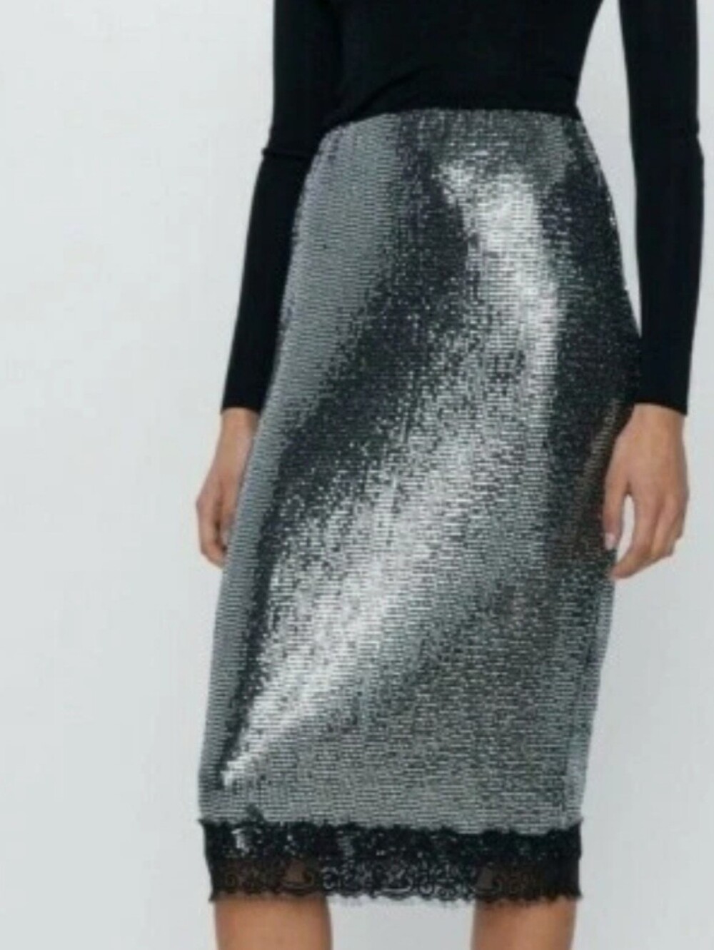 Zara Dazzling Sequin Lace Pencil Skirt